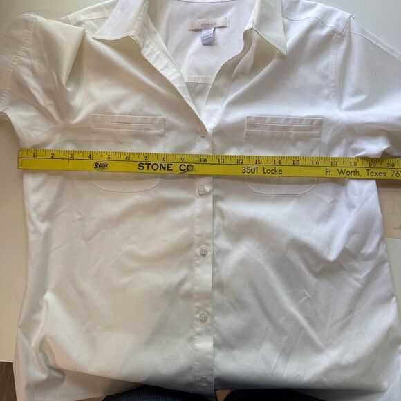 Chico's White Camp Shirt, No Iron Cotton, Size Medium - Picture 4 of 9